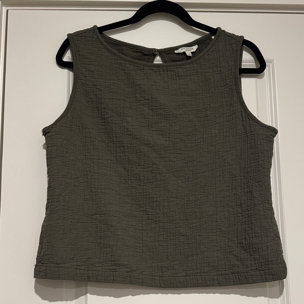 Max Studio Crinkle Texture Tank Top - Olive